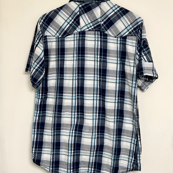 BKE Men's Short Sleeve Pearl Button Blue/Gray Plaid Shirt Athletic Fit Size M - Picture 2 of 10